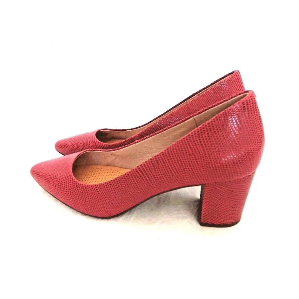 CC Corso Como Red Snake Embossed Leather Pointed Toe Block Heel Pumps - Size 9M